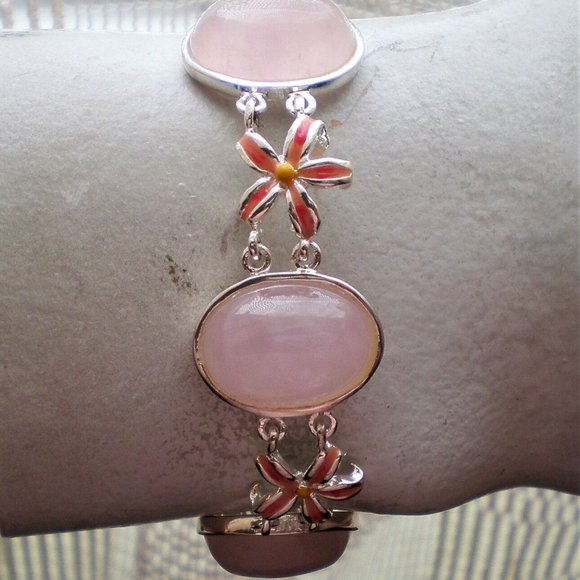 Designer David Sigel Sterling Silver 925 Rose Pink Quartz Enamel Tennis Bracelet